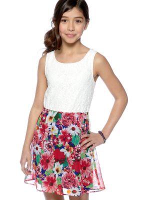 My Michelle Lace And Floral Print Dress Girls 7-16