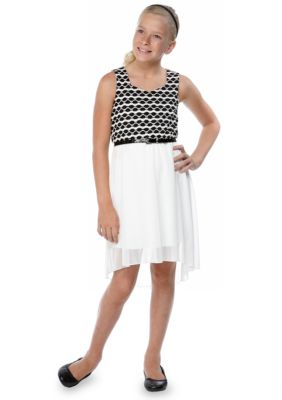 Sequin Hearts Social Dot Belted Dress Girls 7-16