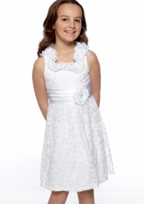 Sequin Hearts Dot Ruffle U-Neck Dress Girls 7-16