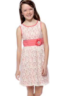 Sequin Hearts Solid Lace Overlay Dress Girls 7-16