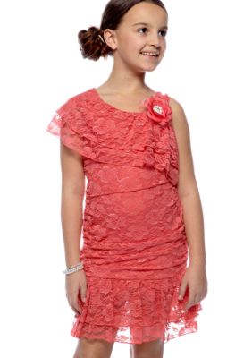 Sequin Hearts Girls 7-16 Soild Lace One Shoulder Dress
