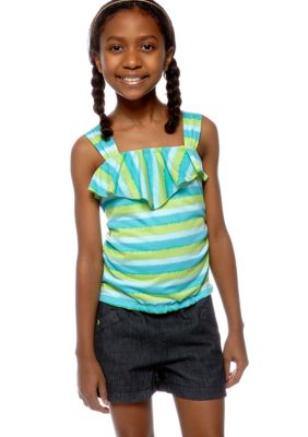 Sequin Hearts Ruffle Stripe Romper Girls 7-16