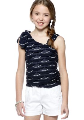 Sequin Hearts Navy To White Tiered Romper Girls 7-16