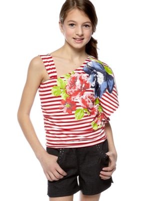 Sequin Hearts Floral Stripe Romper Girls 7-16