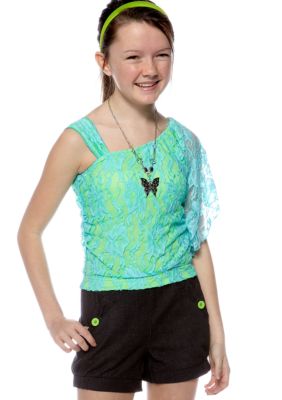 Sequin Hearts Lace Romper Girls 7-16