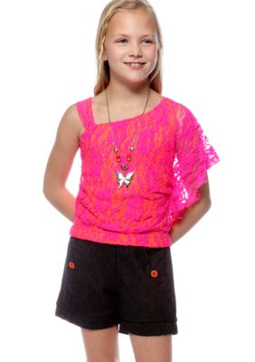 Sequin Hearts Lace Romper Girls 7-16