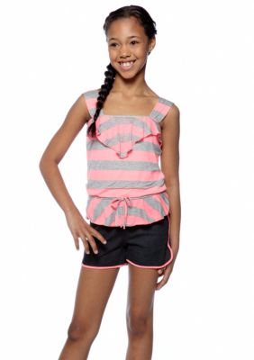 Sequin Hearts Neon Stripe Romper Girls 7-16