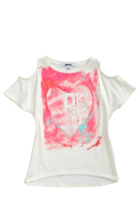 DKNY Heart Print Cutout Tee Girls 4-6X