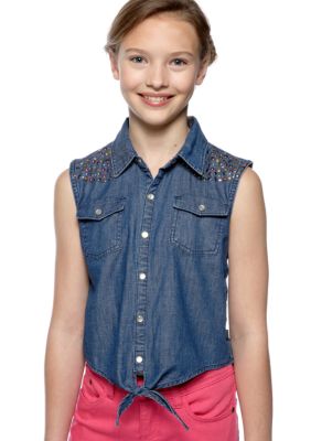 DKNY Studded Denim Vest Top Girls 7-16