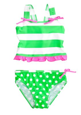 J Khaki Kelly Stripe Two Piece Girls 4-6X
