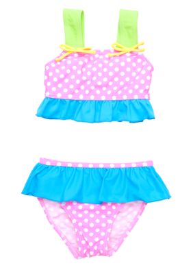 J Khaki 2-Piece Polka Dot Ruffle Swimsuit Girls 4-6X