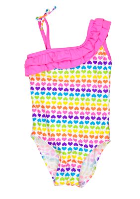 J Khaki 1-Piece Rainbow Heart Swimsuit Girls 4-6X
