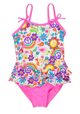 J Khaki 1-Piece Floral Swimsuit Toddler Girls