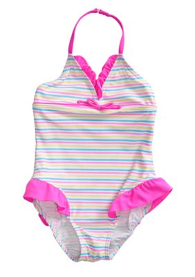 J Khaki Striped 1-Piece Swimsuit Girls 4-6X
