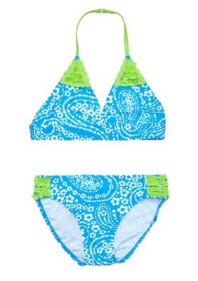 J Khaki Paisley Print 2-Piece Swim Suit Girls 7-16