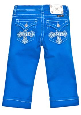 Miss Me Girls Blue Cross Cuffed Capri Girls 7-16