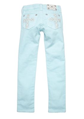 Miss Me Girls Color Cross Embellishment Pocket Skinny Denim Girls 7-16