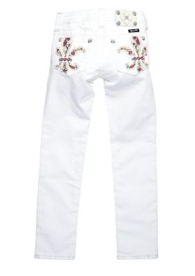 Miss Me Girls Color Fleur De Lis Flower Pocket Skinny Denim Girls 7-16