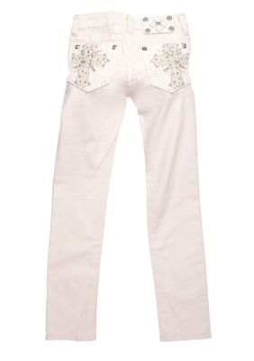 Miss Me Girls Color Bedazzled Cross Pocket Skinny Denim Girls 7-16