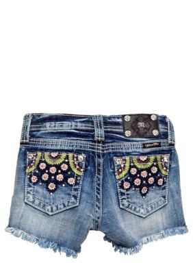 Miss Me Girls Denim Flower Detailed Short Girls 7-16