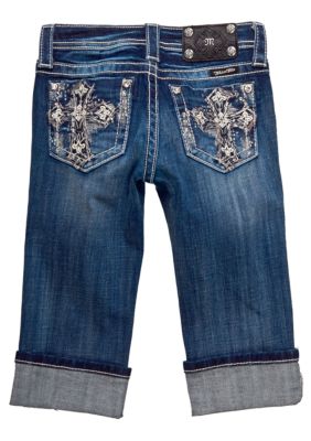 Miss Me Girls Bedazzled Cross Pocket Capri Girls 7-16