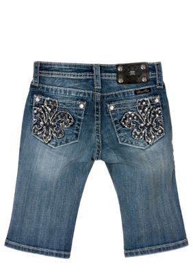 Miss Me Girls Bedazzled Fleur De Lis Bermuda Girls 7-16