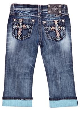Miss Me Girls Cross Pocket Cuffed Capri Girls 7-16