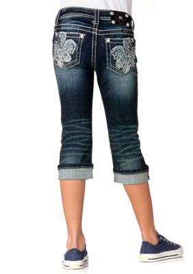 Miss Me Girls Denim Fleur De Lis Capri Girls 7-16