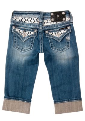 Miss Me Girls White Daisy Pearl Inlay Lace Capri Girls 7-16