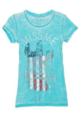 Miss Me Girls American Guitar Logo Tee Girls 7-16 