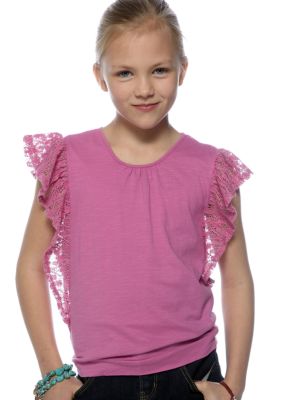 Lucky Brand Crochet Sleeve Top Girls 7-16