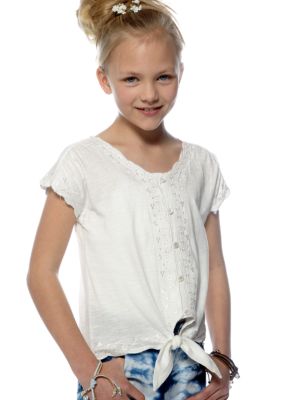 Lucky Brand Tie Front Peasant Shirt Girls 7-16