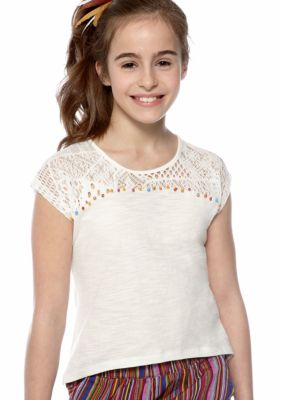 Lucky Brand White Bead Trim Top Girls 7-16