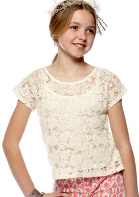 Lucky Brand Crochet Lace Top with Jersey Tank Girls 7-16