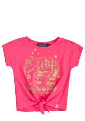 Lucky Brand Elephant Cross Tie Tee Girls 4-6X