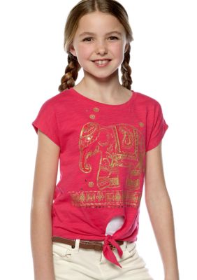 Lucky Brand Elephant Cross Tie Tee Girls 7-16