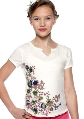 Lucky Brand Floral V-Neck Tee Girls 7-16