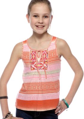Lucky Brand Striped Embroidered Tank Girls 7-16