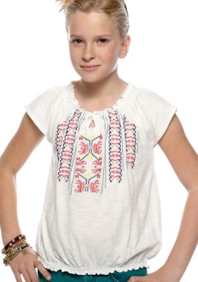 Lucky Brand Embroidered Peasant Top Girls 7-16