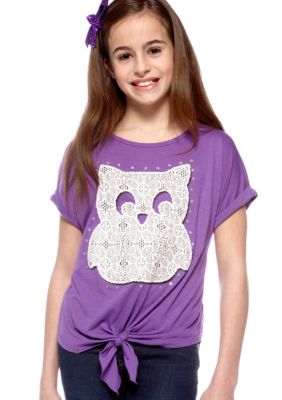 Red Camel Girls Tie Front Owl Tee Girls 7-16