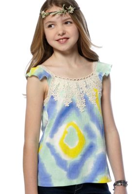 Jessica Simpson Tie Dye Flutter Sleeve Tank Girls 7-16