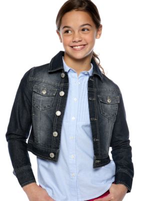 Squeeze Button Front Denim Jacket Girls 7-16
