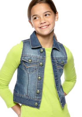 Squeeze Button Front Denim Vest Girls 7-16