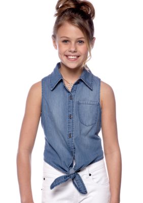 Squeeze Tie Front Denim Shirt Girls 7-16