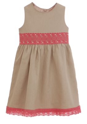 Hartstrings Khaki Pink Trim Dress Girls 7-16