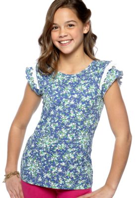 Red Camel Girls Ditsy Floral Ruffle Sleeve Top Girls 7-16