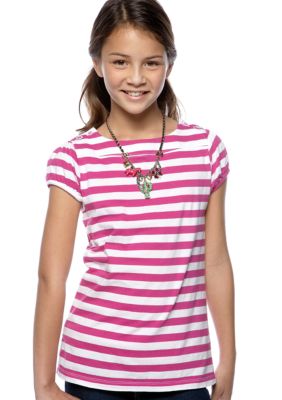 Red Camel Girls Stripe Button Shoulder Top Girls 7-16