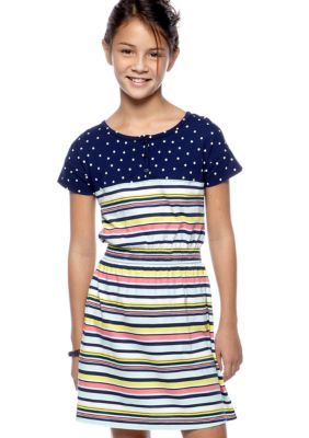 Red Camel Girls Dot Striped Henley Dress