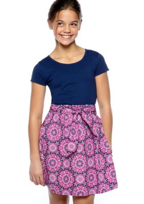 Red Camel Girls Knit & Woven Printed Dress Girls 7-16