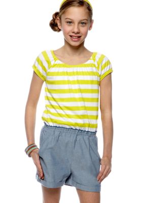 Red Camel Girls Knit Stripe Denim Romper Girls 7-16